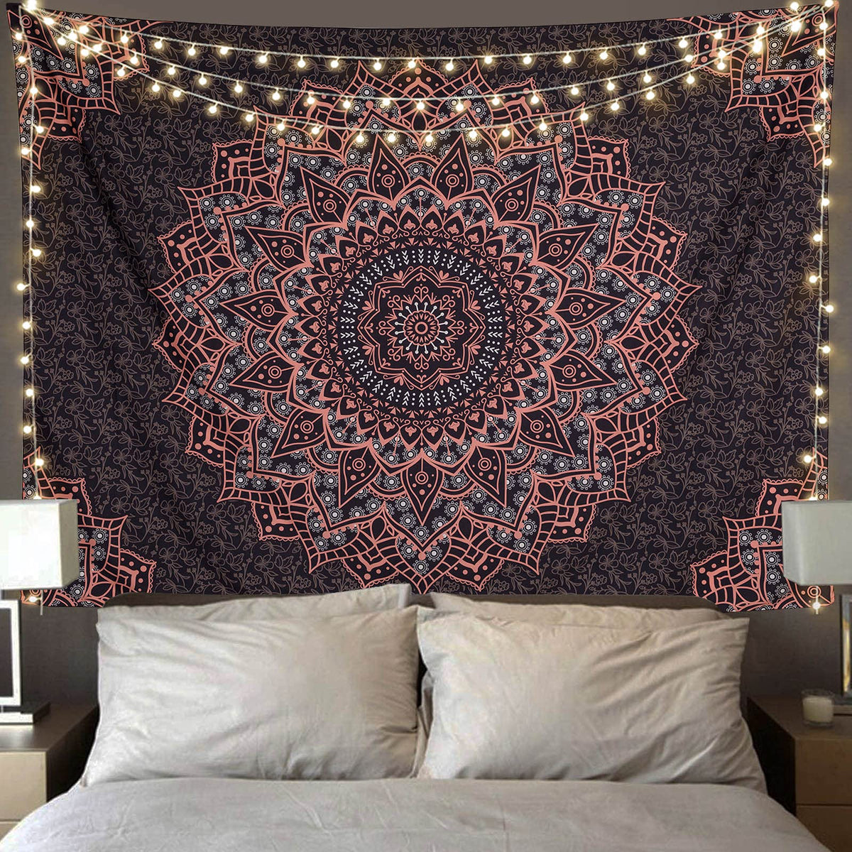 Black Pink Mandala Tapestry Wall Hanging Vintage Tapestries Aesthetic Hippie Decor Bohemian Wall Art Boho Home Decoration for Bedroom (59"L x 51"W / Black and Pink Mandala Tapestry)