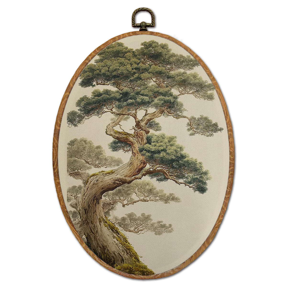 Oriental Ancient Pine Tree Oval Wall Art (31Child)