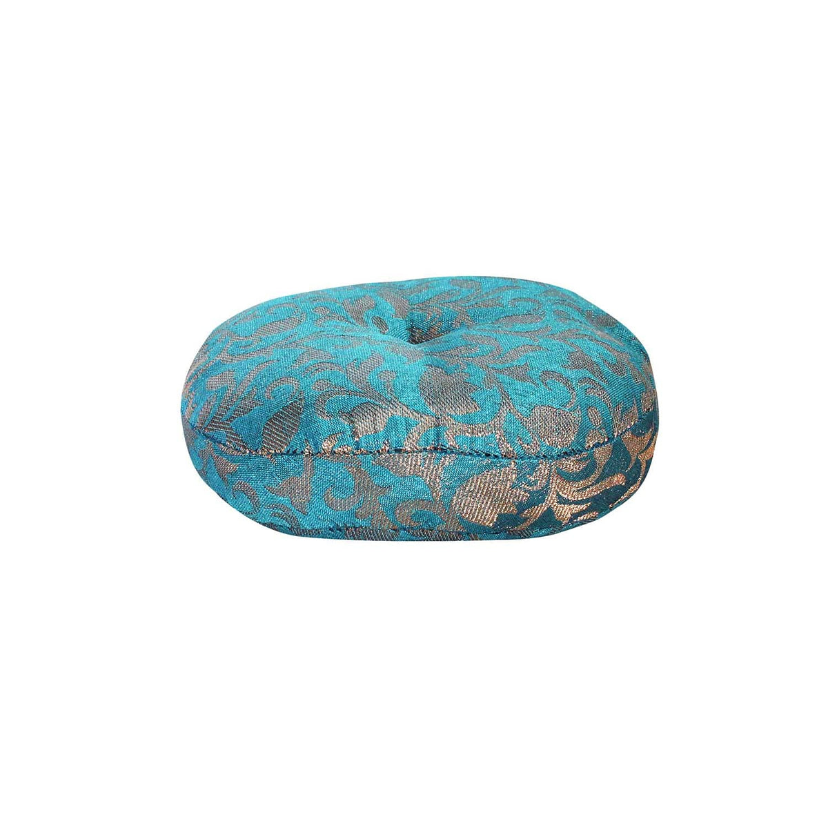 Singing Bowl Cushion Handmade Round Cushion Brocade Art Silk Home Decor Pillow For Tibetan Singing Bowl (6" Inch / Turquoise Blue)