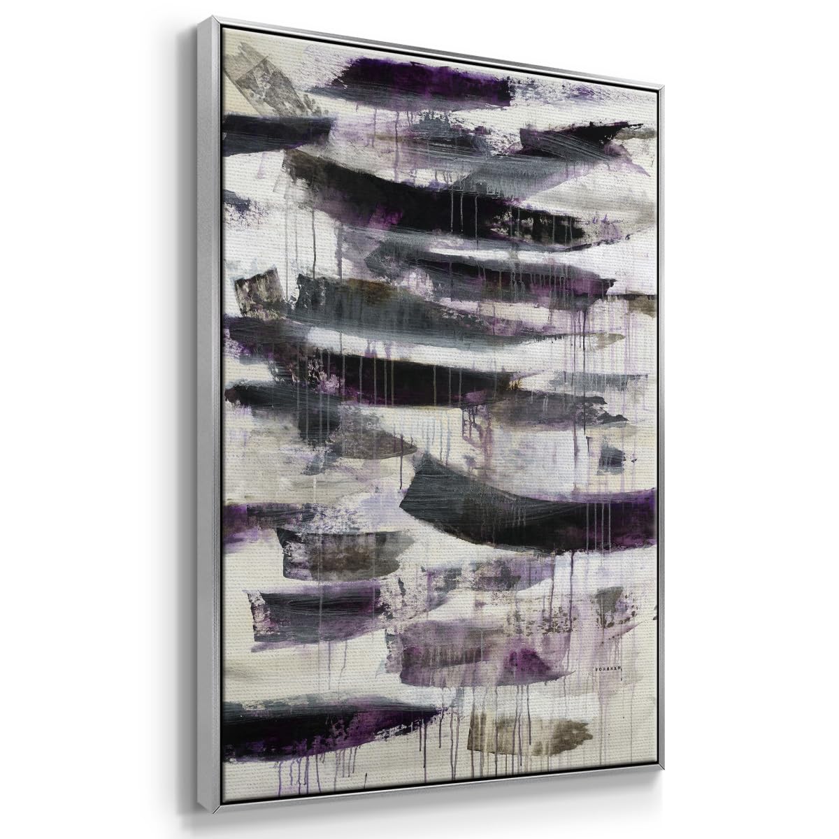 Canvas Silver Floater Frame Decor Paintings Black Rustic Helix Patterns Abstract Wall Hanging Prints for Living Room Kitchen Office (37"L x 25"W / Helix 2)