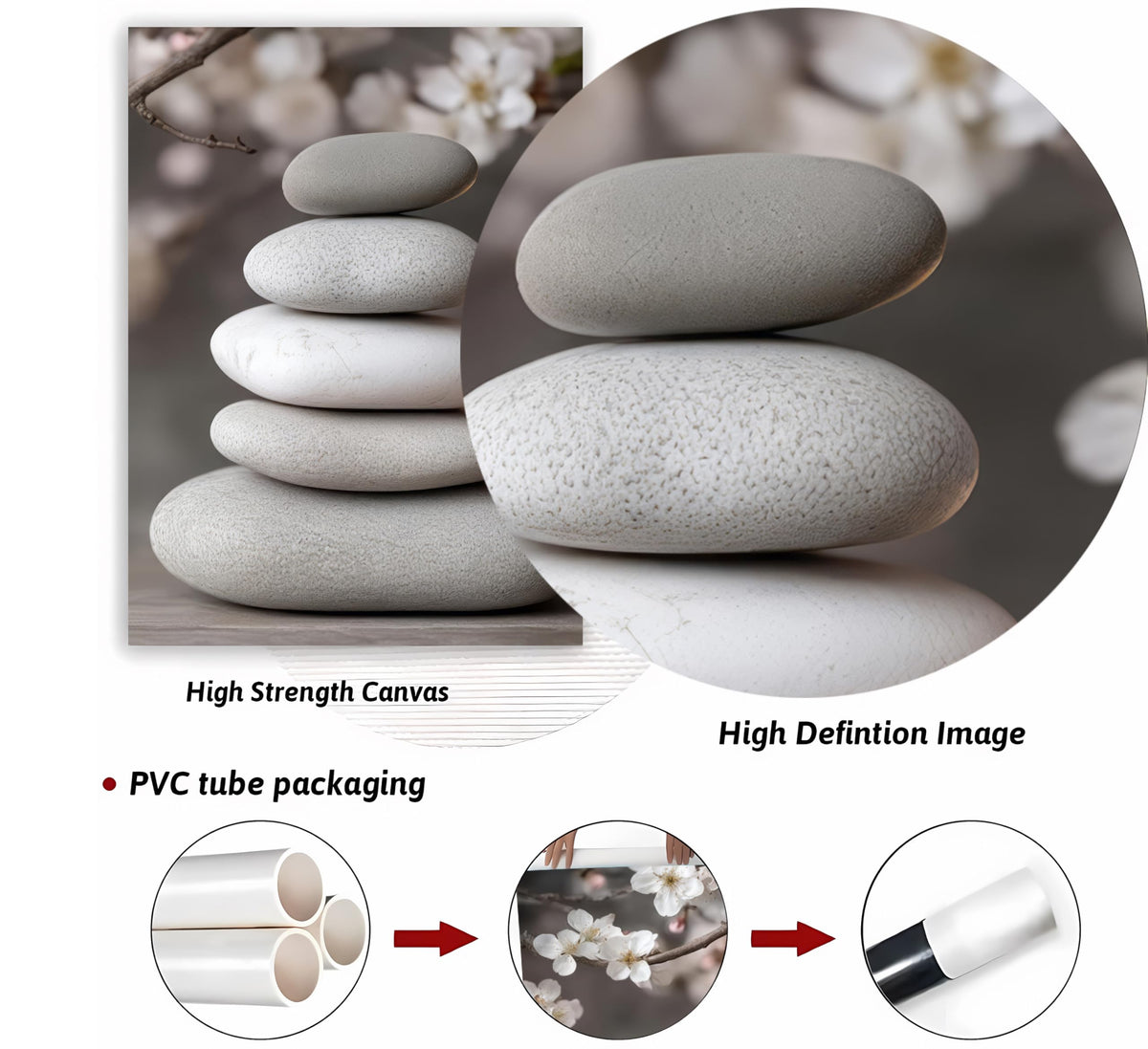 3 Piece Zen Canvas Wall Art Stacked Stones Cherry Blossom Candle Spa Wall Decor Calming Minimalist Neutral Poster Print Art for Bathroom Bedroom Yoga Room Office Living Room 12x16in Unframed (Poster / 16L''x12W'')