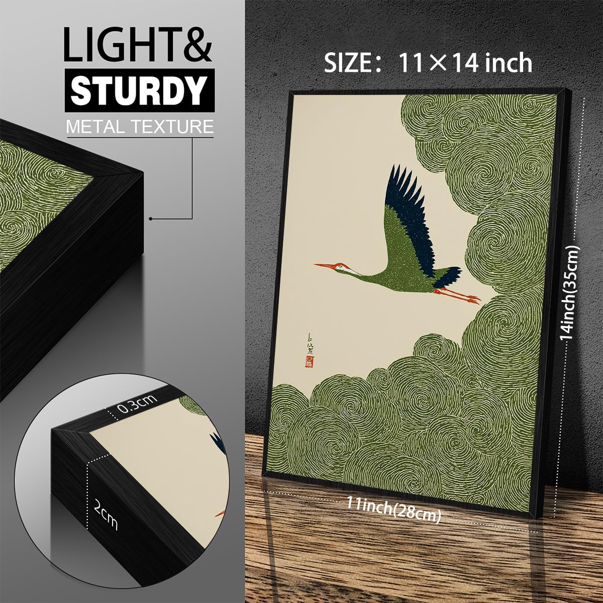 Japanese Flying Black Framed Wall Art Nature Bird Pictures Aesthetics Posters 11x14 inch Minimalist Animal Prints Nordic Nature Zen Calm for Asian Syle Living Room Bedroom Office Decor Ready to hang (Black Framed / Japanese Print / 14"L x 11"W)