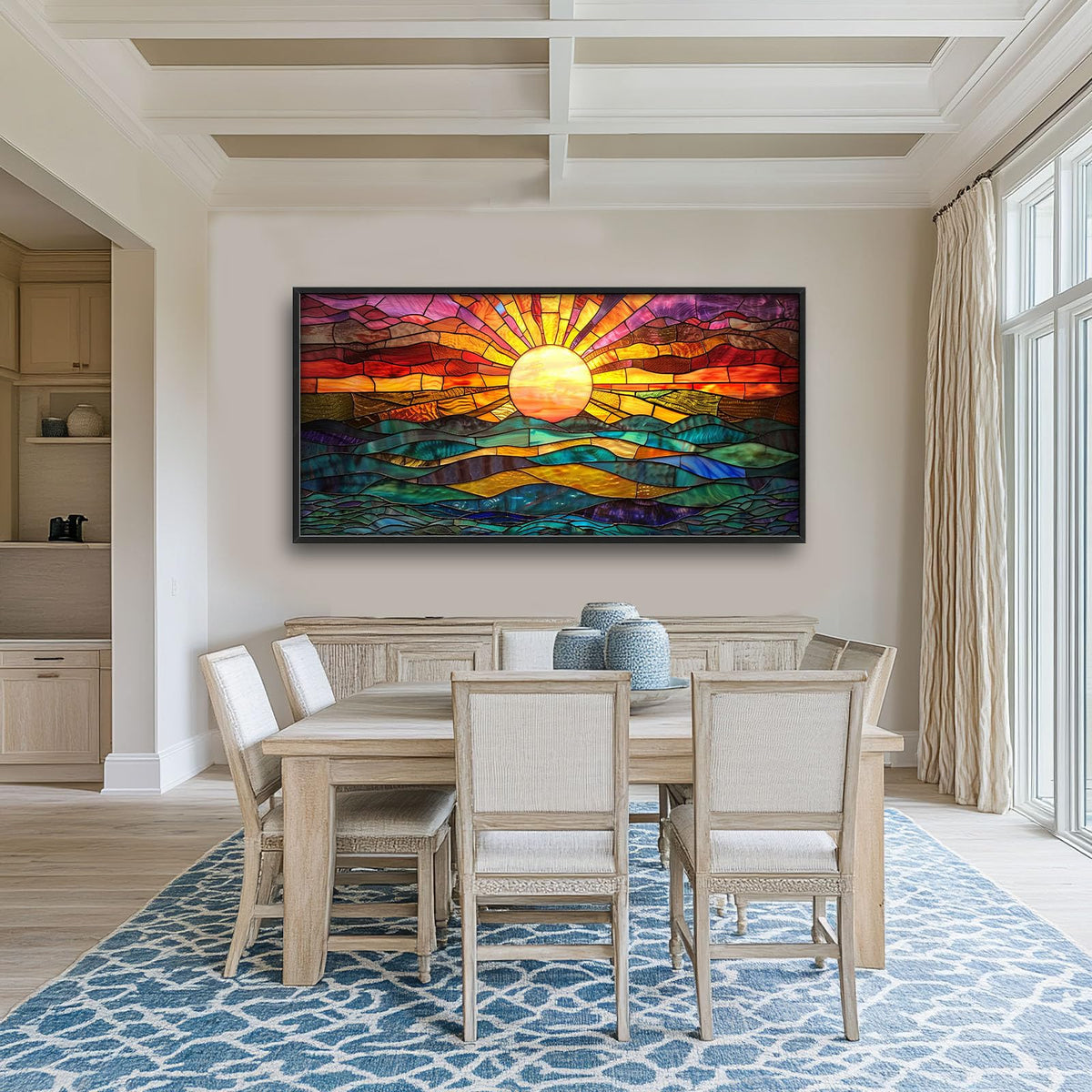 Boho Sun Large Wall Art Colorful Pictures Abstract Geometric Sun Sunset Sea Wall Decor Modern Canvas Print Painting Artwork for Bathroom Living Room Bedroom 60L x 30W (Boho Colorful Sun / 60"L x 30"W)