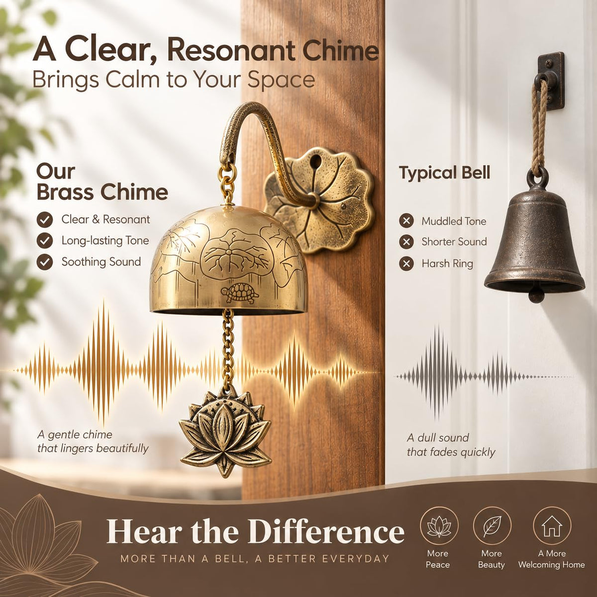 Solid Brass Bell for Door (Gold Lotus)