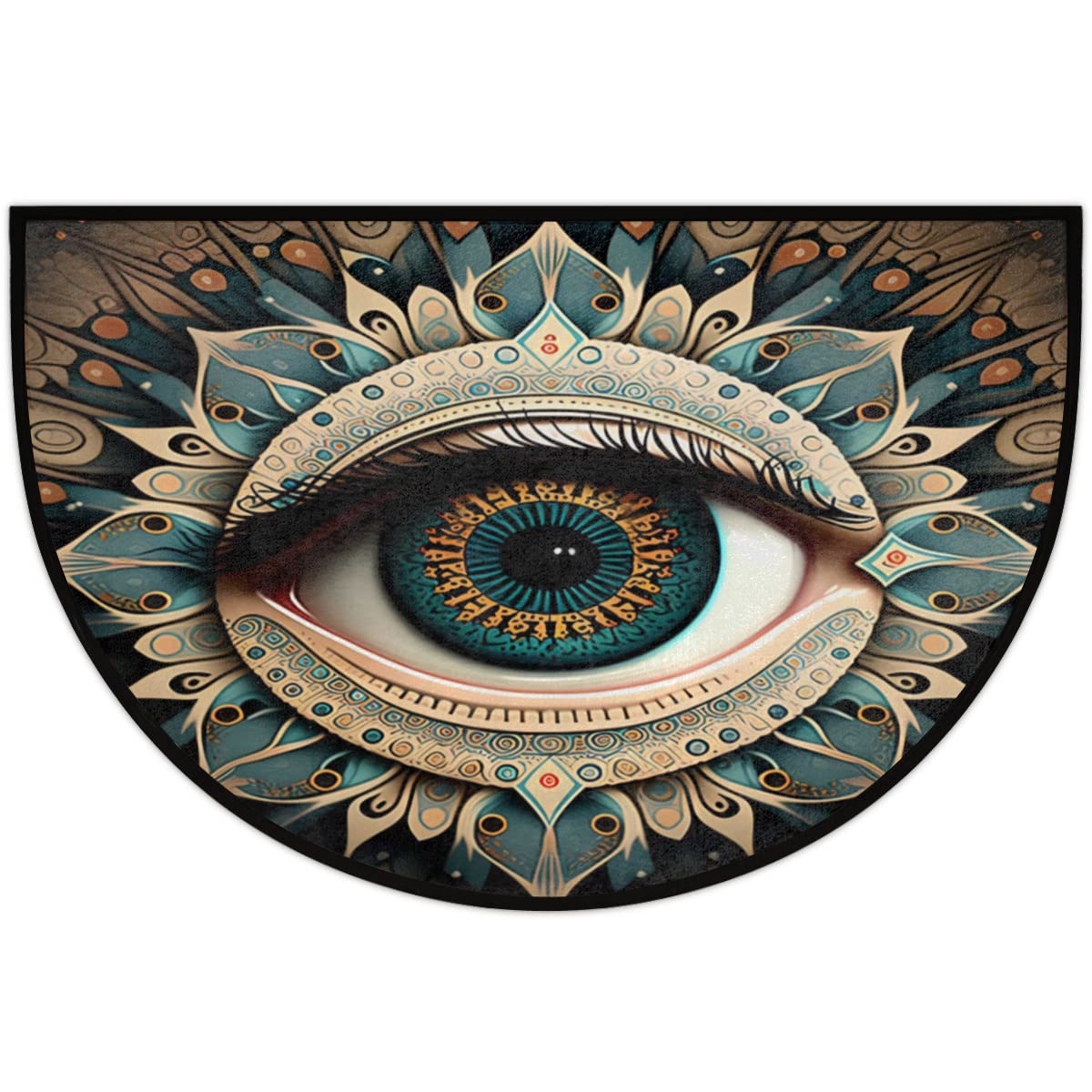 Evil Eye Half Round Doormat Boho Eye Semi Circle Area Rug Non Slip Indoor Outdoor Entrance Half Moon Rug Absorbent Durable Washable Front Floor Mat for Kitchen Bedroom Patio Fireplace Eye Pad (B01:evil Eye Boho 2)