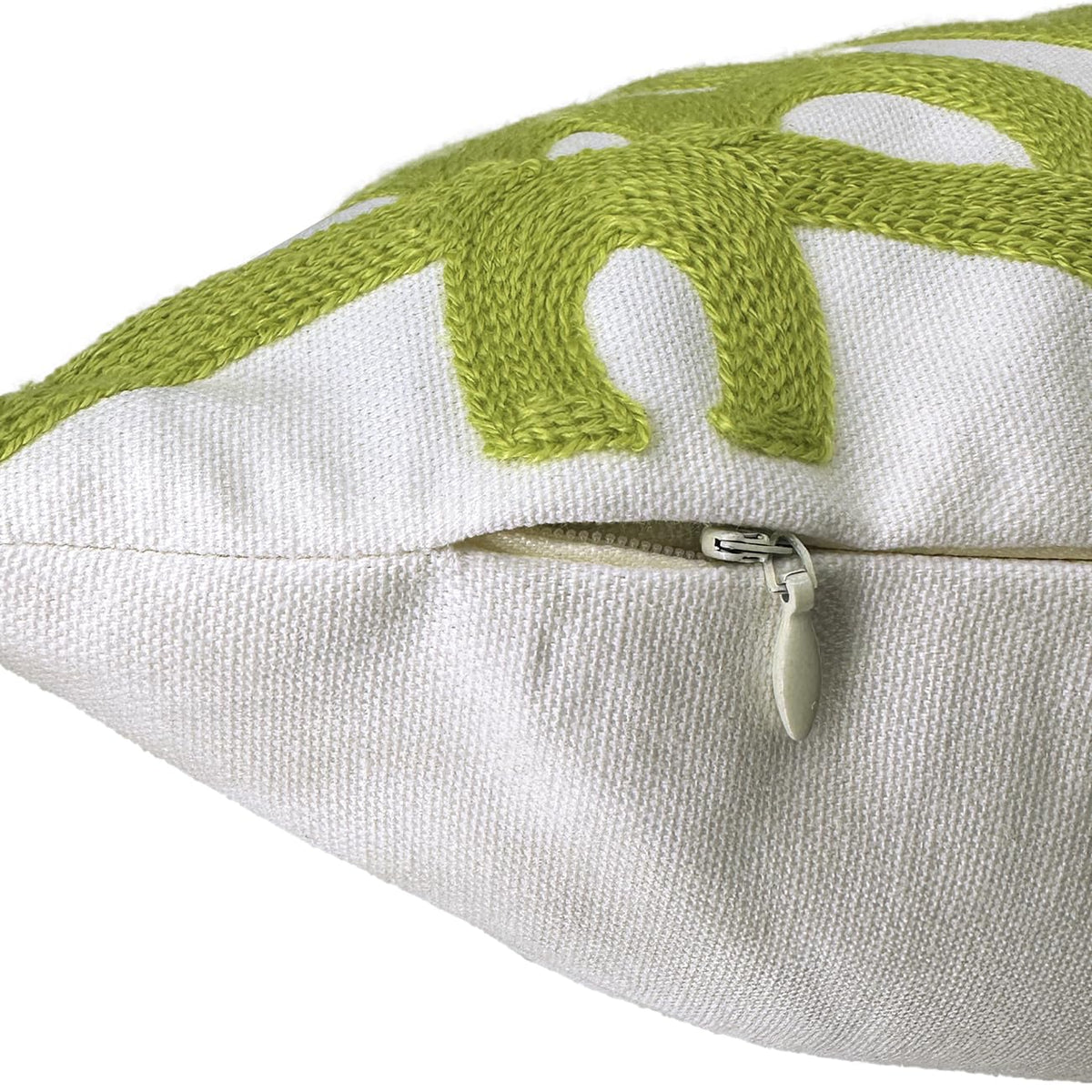 Boho Embroidered Lumbar Throw Pillow Cover 12"x 20" (Chartreuse Green / 20" x 12" (Pack of 1))