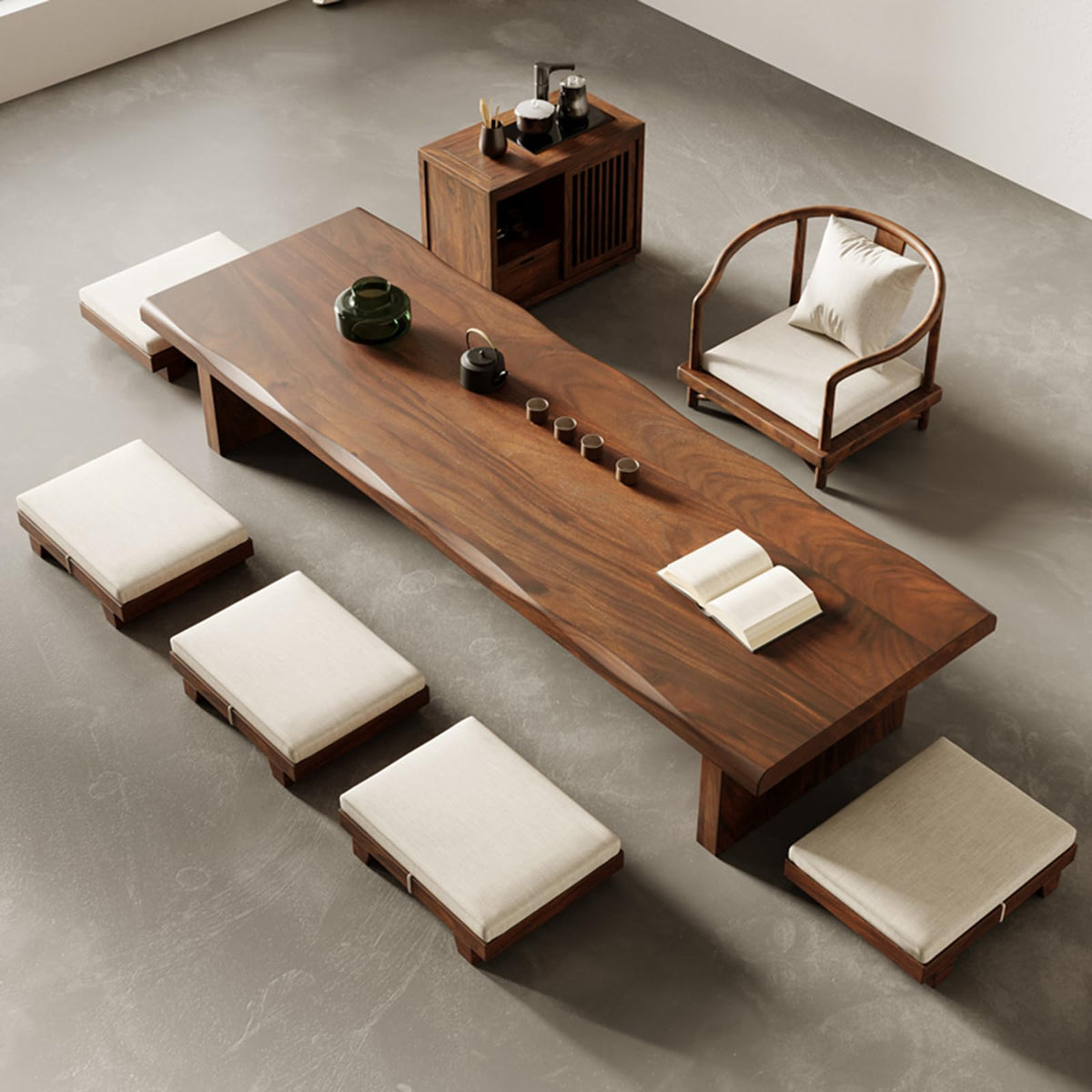 47" Solid Wood Japanese Floor Table (Walnut / 120*60*35cm)