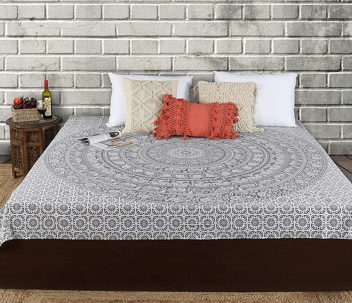 Cotton Pebble grey Tapestry for Bedroom Elephant Mandala Wall Hangings Large Indie Wall Tapestry Hippie Room Decor (Pebble grey / 90"L x 84"W)