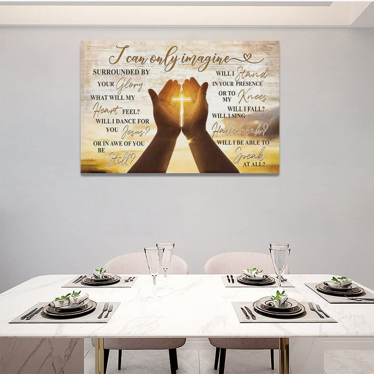Christian Cross In Hands Wall Art Rustic I Can Only Imagine Wall Decor Gold Country Pictures Canvas Prints Motivational Framed Modern Artwork for Church Home Living Room Bedroom Bathroom 24"x16" (Cross 1 / 24"L x 16"W)