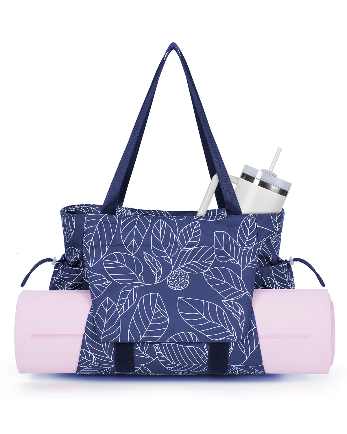Yoga Mat Bag Waterproof Tote Gym Bag Mat Carrier W (Navy Blue Leaves)