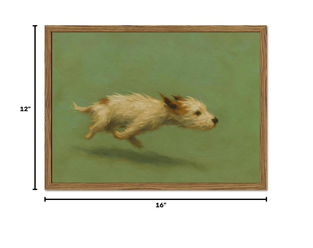 Funny Dog with Zoomies Wall Art Cute Terrier Dog Running Wall Decor Picture Vintage Animal Poster Canvas Painting Print Cute Pet Artwork for Living Room Bedroom 12x16 inch Wood Framed (Animal -Q / 16"L x 12"W)