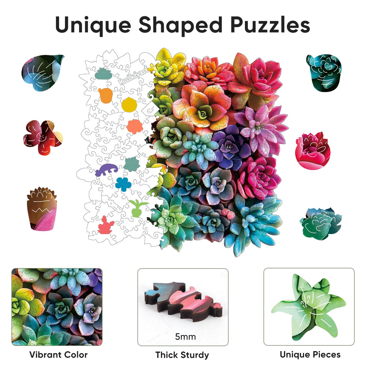 200 Pieces Wooden Puzzles (Succulent / 200 pieces)