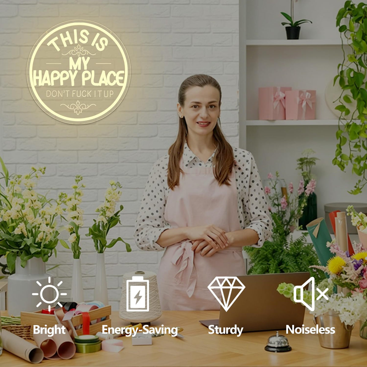 This is My Happy Place don't F it up Neon Sign Dimmable Funny Farmhouse Led Sign This Is My Happy Place Sign Humorous Neon Lights for Home Garden Bar Wall Decor (HappyPlace)
