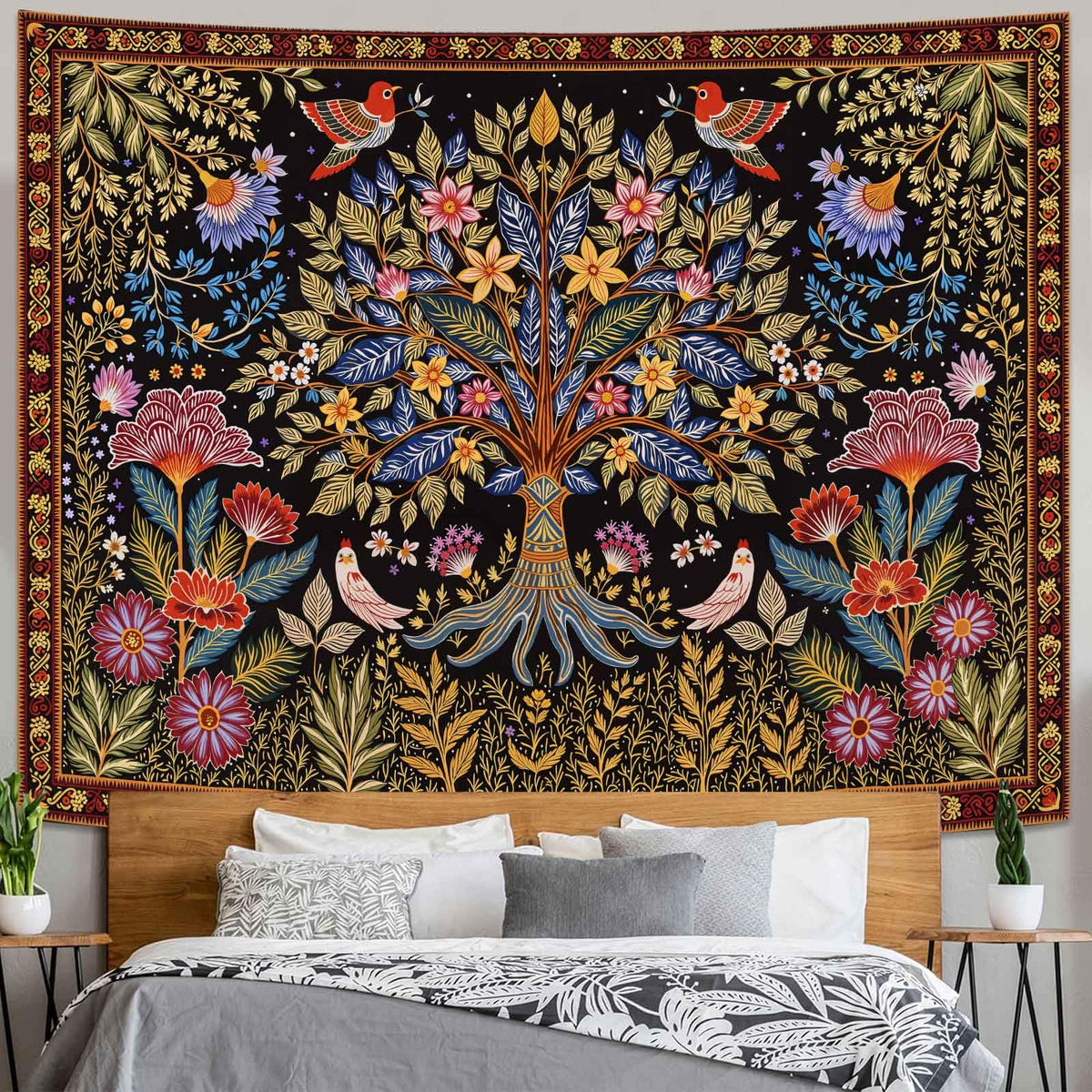 Tree of Life Wall Tapestry (60"L x 44"W / Black Red)