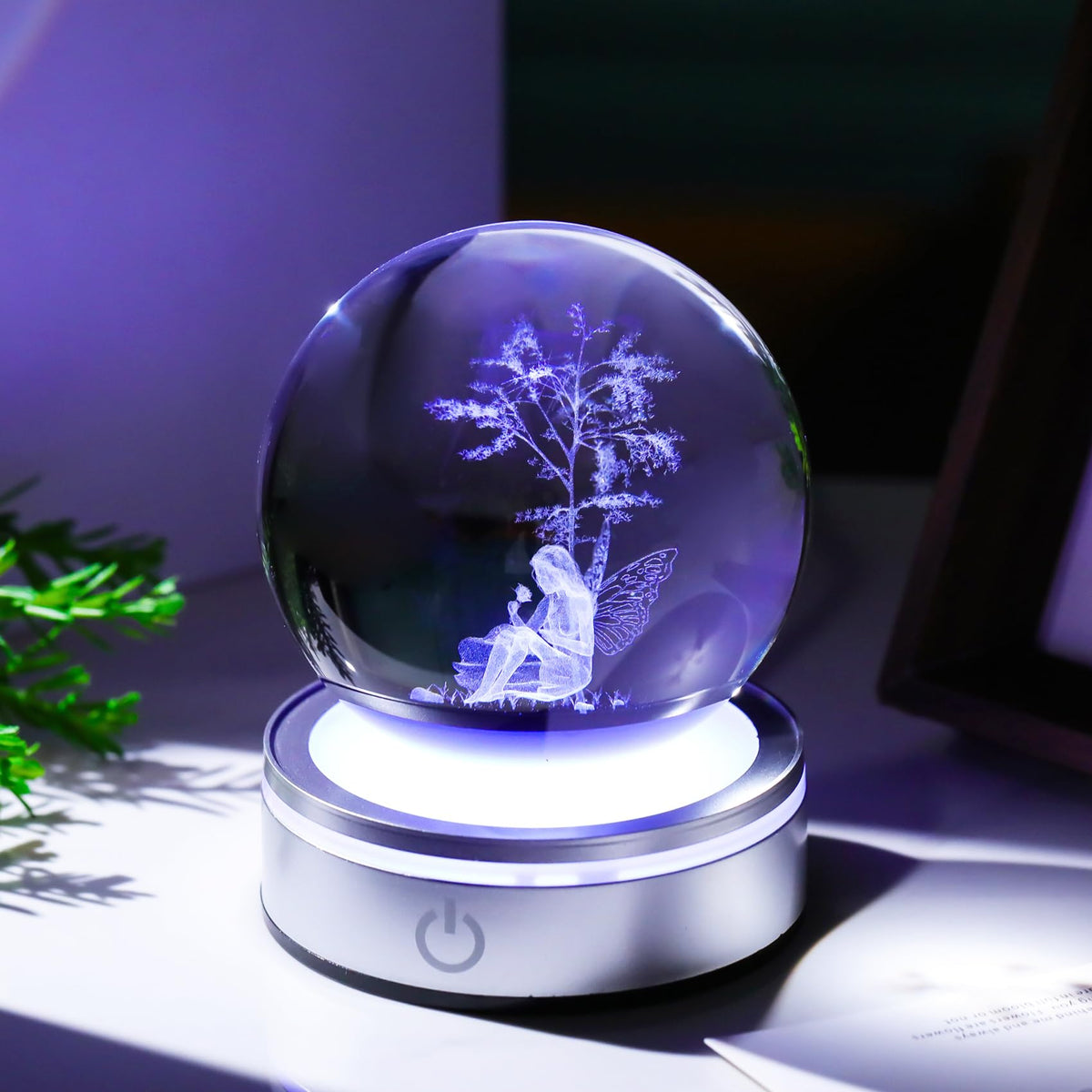 3D Fairy Tree Figurine Crystal Ball with Colorful LED Base (Fairy)