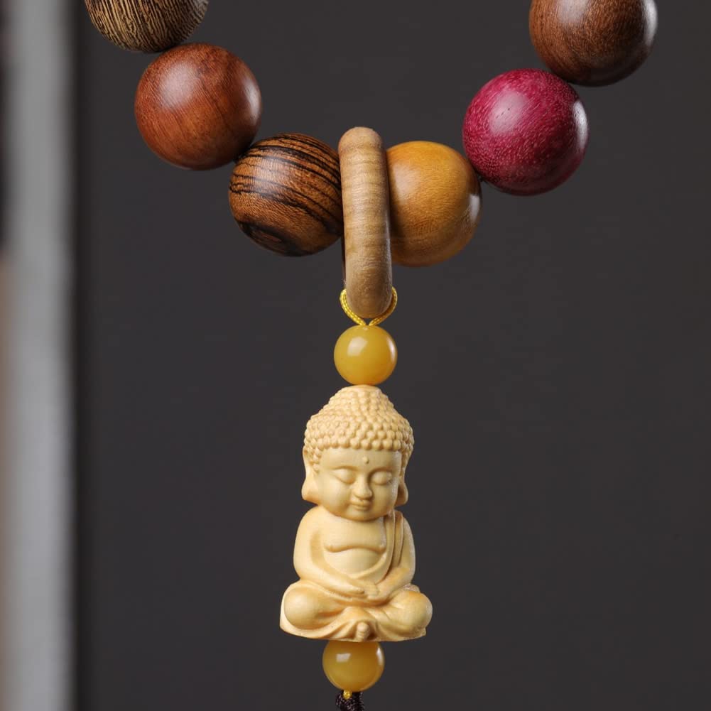 Unisex Natural Colorful Wood Buddhist Prayer Beads Bracelet Necklace Tibetan Mala Prayer Beads (20mm 19beads)