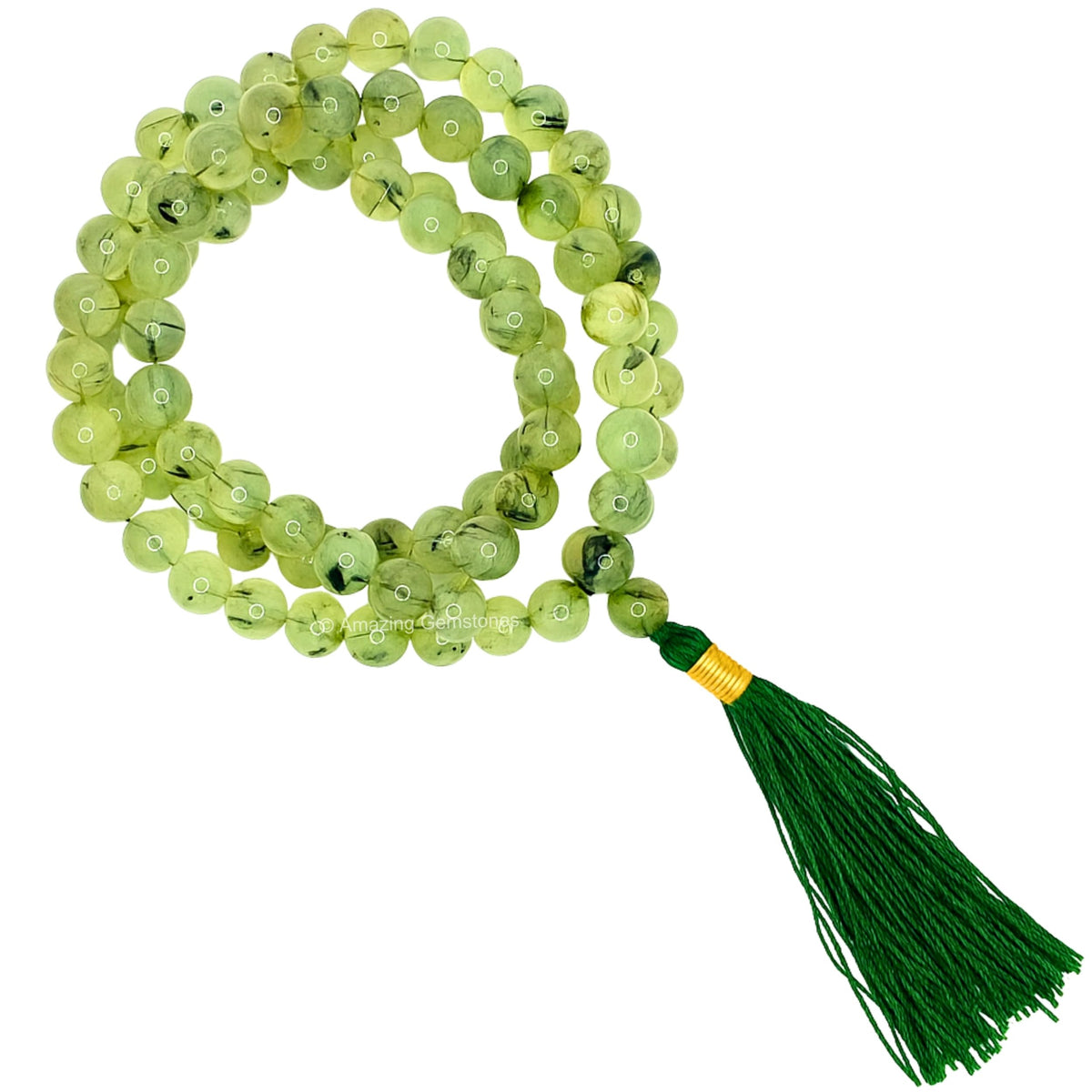 Prehnite Buddhist Prayer Beads Japa Mala with 108 Meditation Beads (Without Knots / Prehnite)