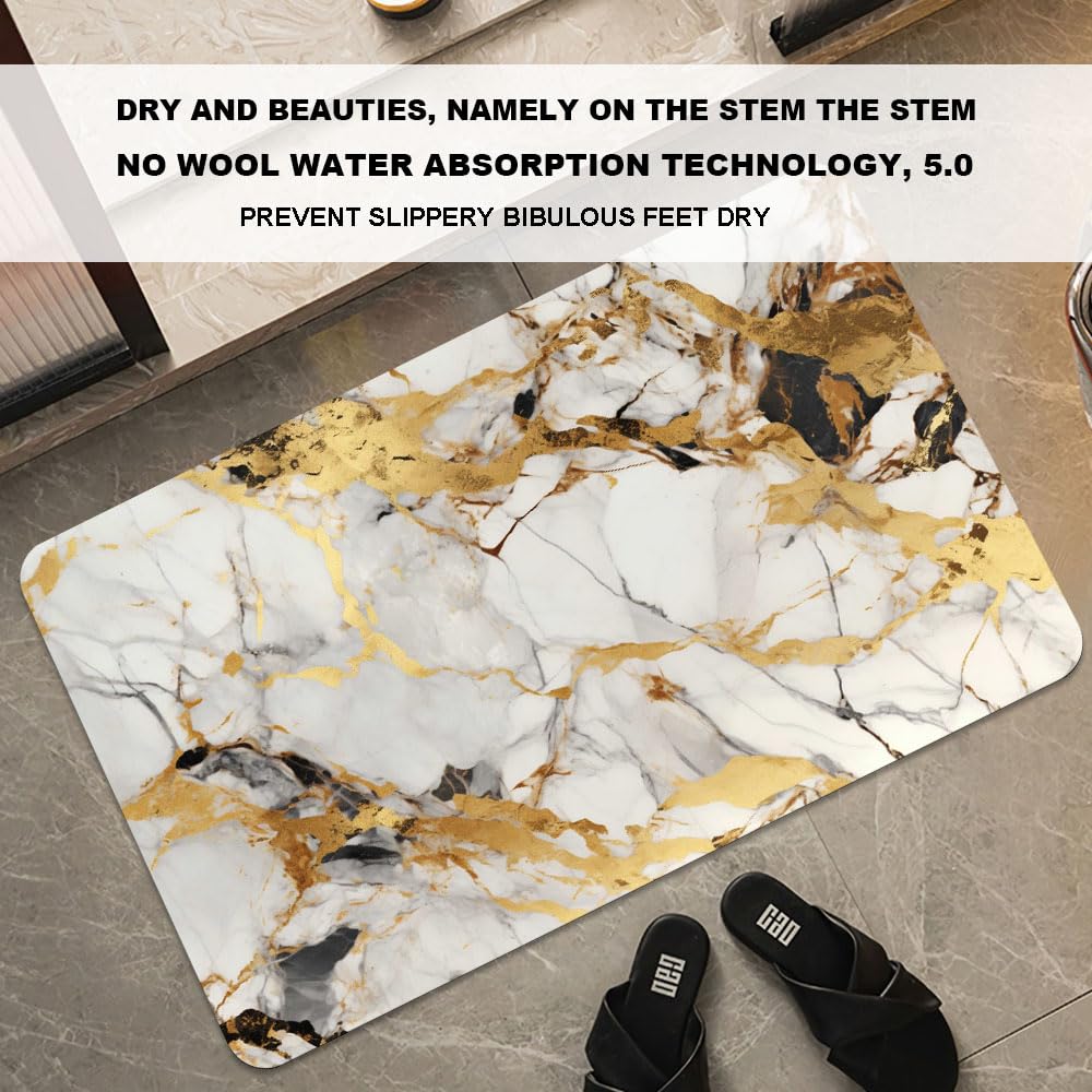 Bath Mat Bathroom Rug (Abstract Marble Gold- / 16 x 24 inches)
