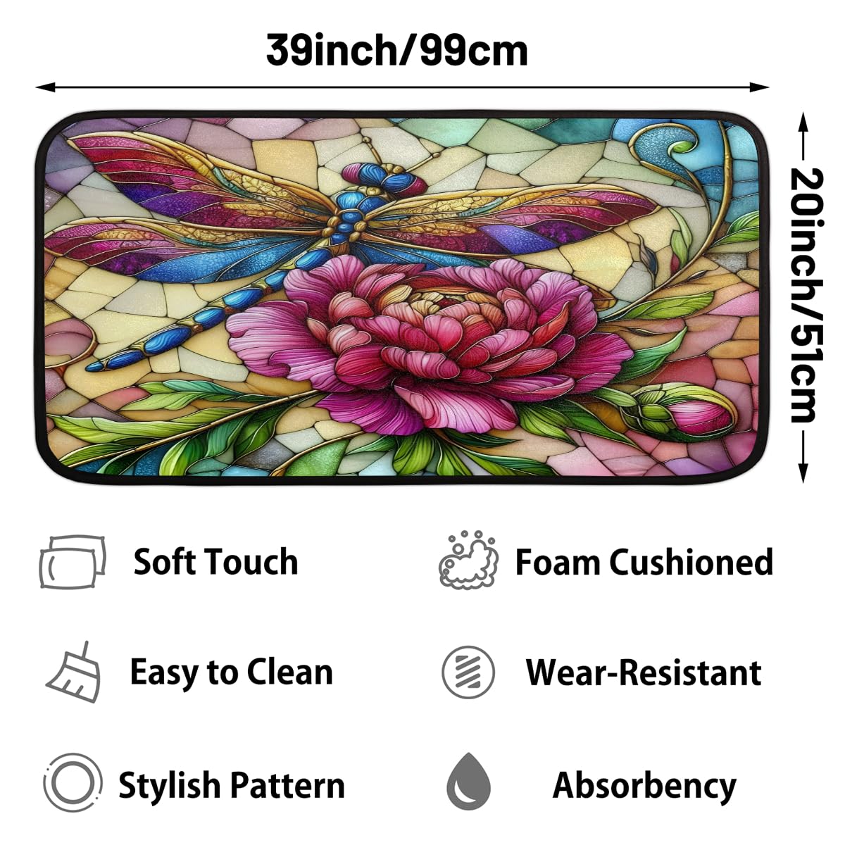 Dragonfly Kitchen Rugs Kitchen Mats Non Slip Floor Mat (D:color 1)