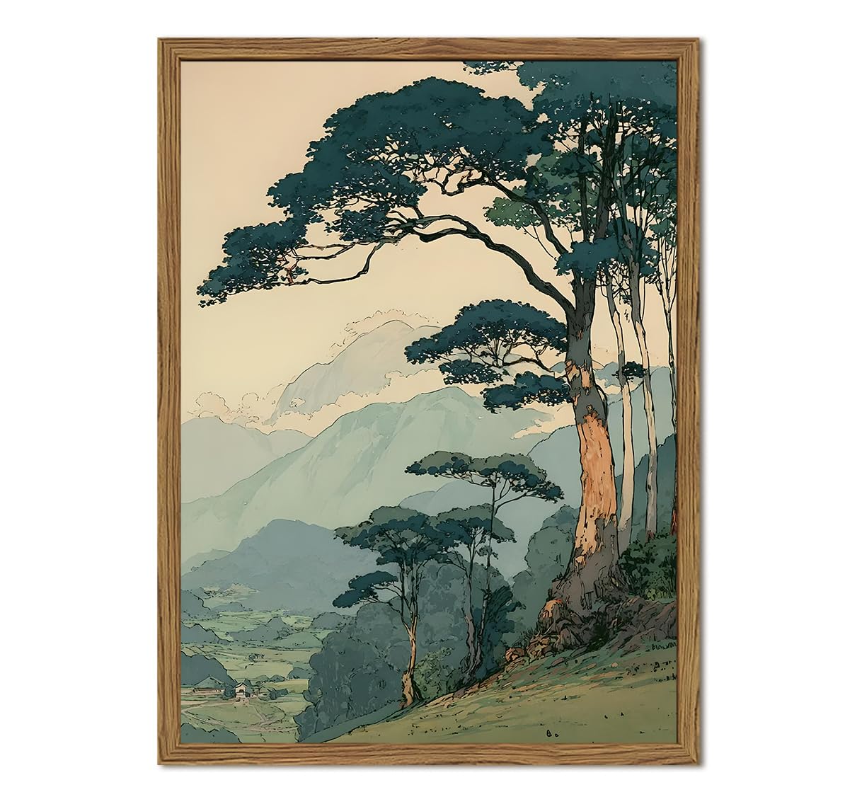 Framed Japanese Zen Landscape Wall Art (Pine Tree / 16"L x 12"W)