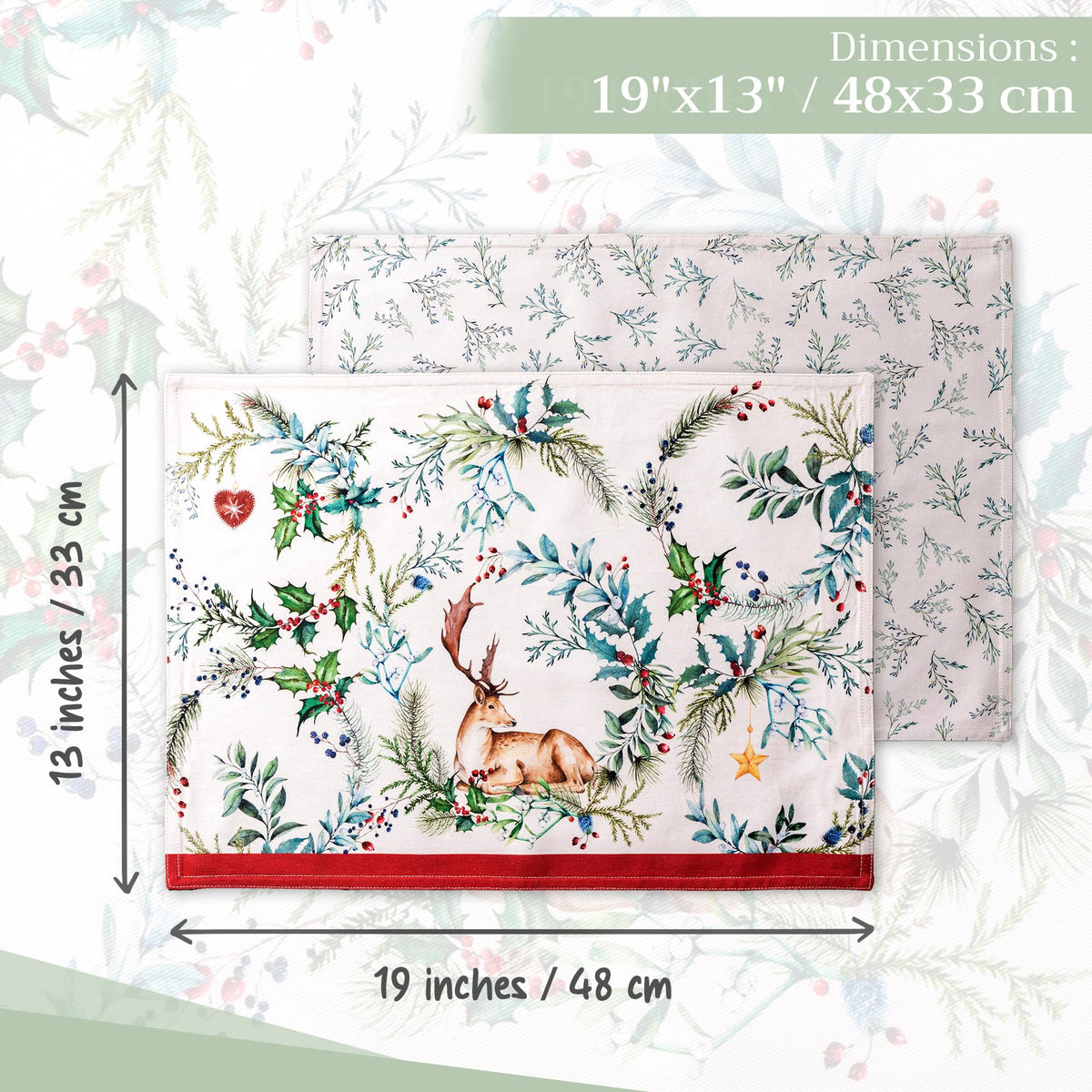Placemats Set of 4 Reusable 100% Cotton (004 - Holly Time / 13" X 19" (Pack of 4))