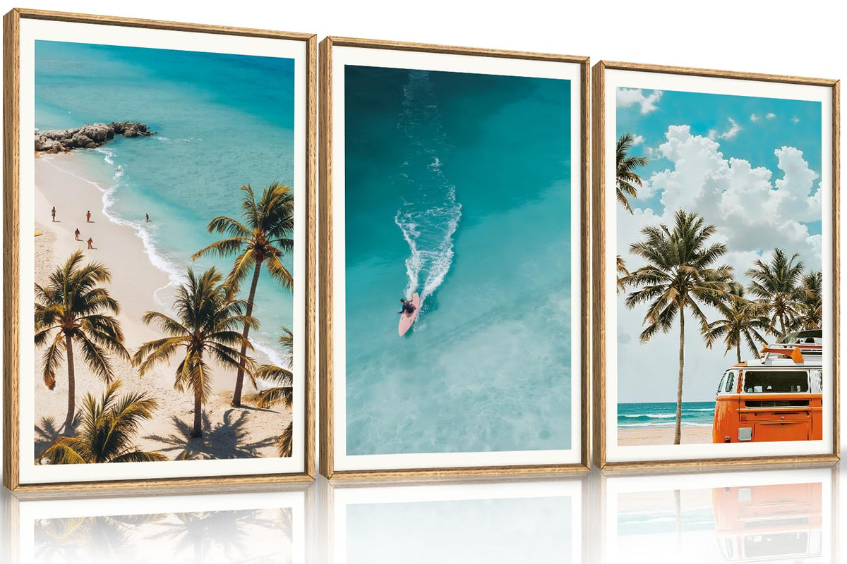 Large Nature Surfboard Beach Framed Canvas Wall Art (Beach Surfing Wall Art / 36"L x 24"W)