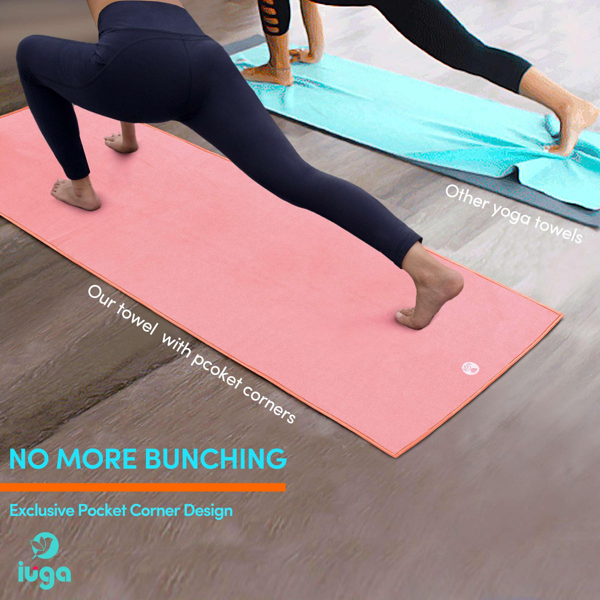 Yoga Towel for Hot Yoga Non Slip Extra Thick Yoga Mat Towel + Hand Towel 2in1 Set with Corner Pockets Super Absorbent and Quick Dry Hot Yoga Towel (Pink / 72”X26”)