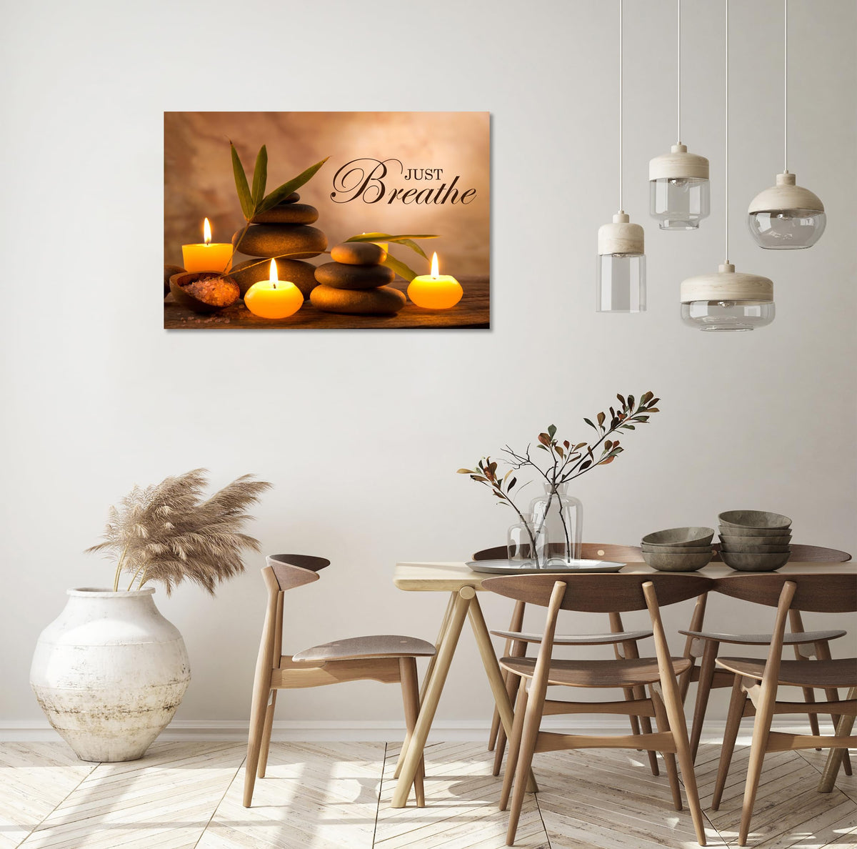 Zen Wall Decor Just Breathe Motivational Bathroom Wall Art Yoga Room Poster for Women Spa Picture Painting Spiritual Artwork Framed for Living Room Ready to Hang (28"L x 44"W / Zen 03)