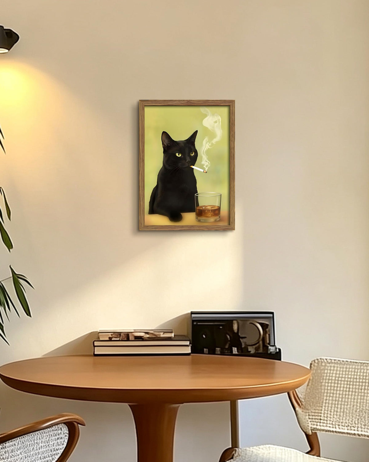 Funny Black Cat Framed Canvas Wall Art (A-Black Cat Smoking / 16"L x 12"W)