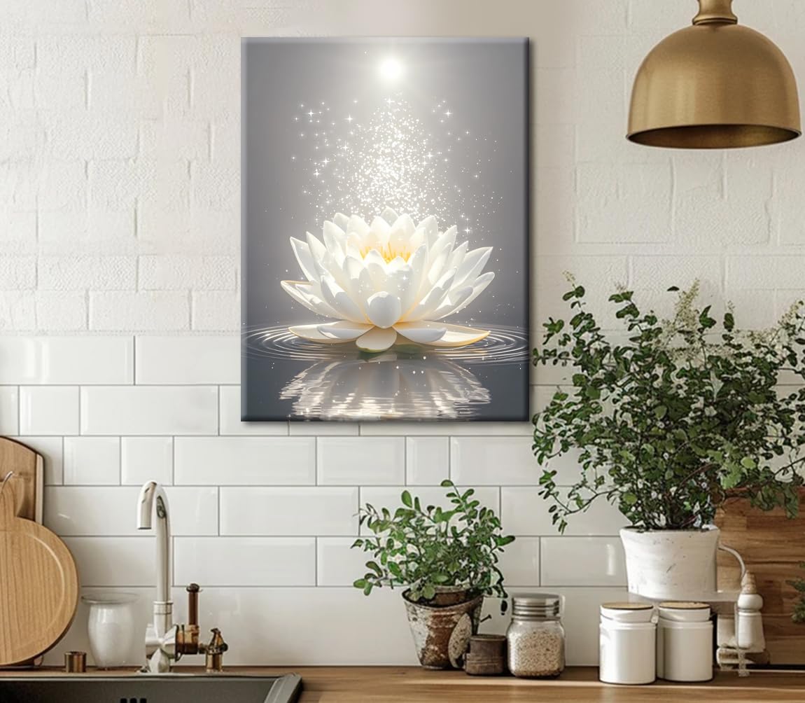 Framed Lotus Floral Pictures Wall Art for Zen Office Decor (Framed 12"X16"- Framed Lotus Floral Pictures)