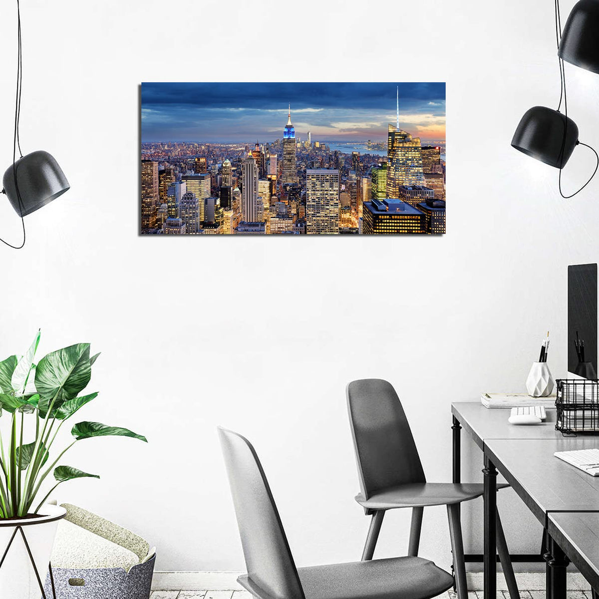 New York City Wall Art NYC Skyline Pictures Wall Decor for Office Living Room Manhattan Skyline Poster Modern Skyscraper Canvas Prints New York City Building Scenic Cityscape Artwork Decoration 20x40" (40"L x 20"W / NewYork)
