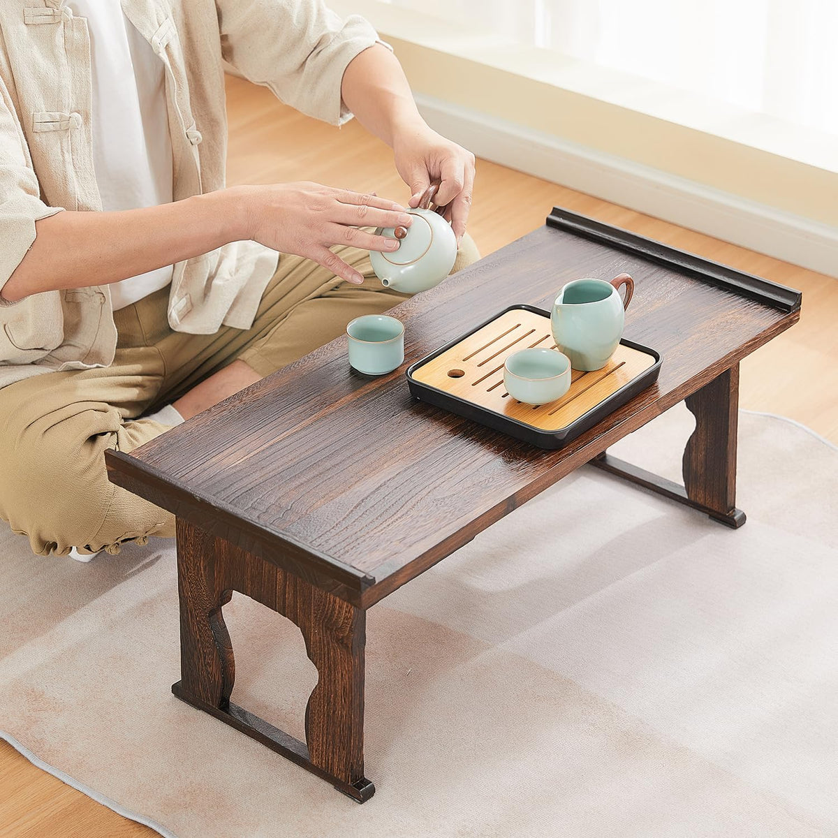 Foldable Japanese Small Floor Table (19.7”x11.8”x9.1”)