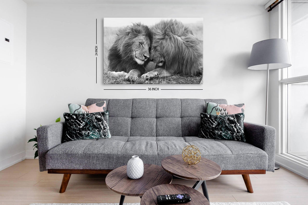 Lion and Lioness Wall Art Black and White Animal Canvas Prints Picture for Living Room Office Hunting Poster Grey Lion Portrait Painting Minimalist Wild Animal Artwork Framed Home Decorations 24x36” (36"L x 24"W / BKLION)