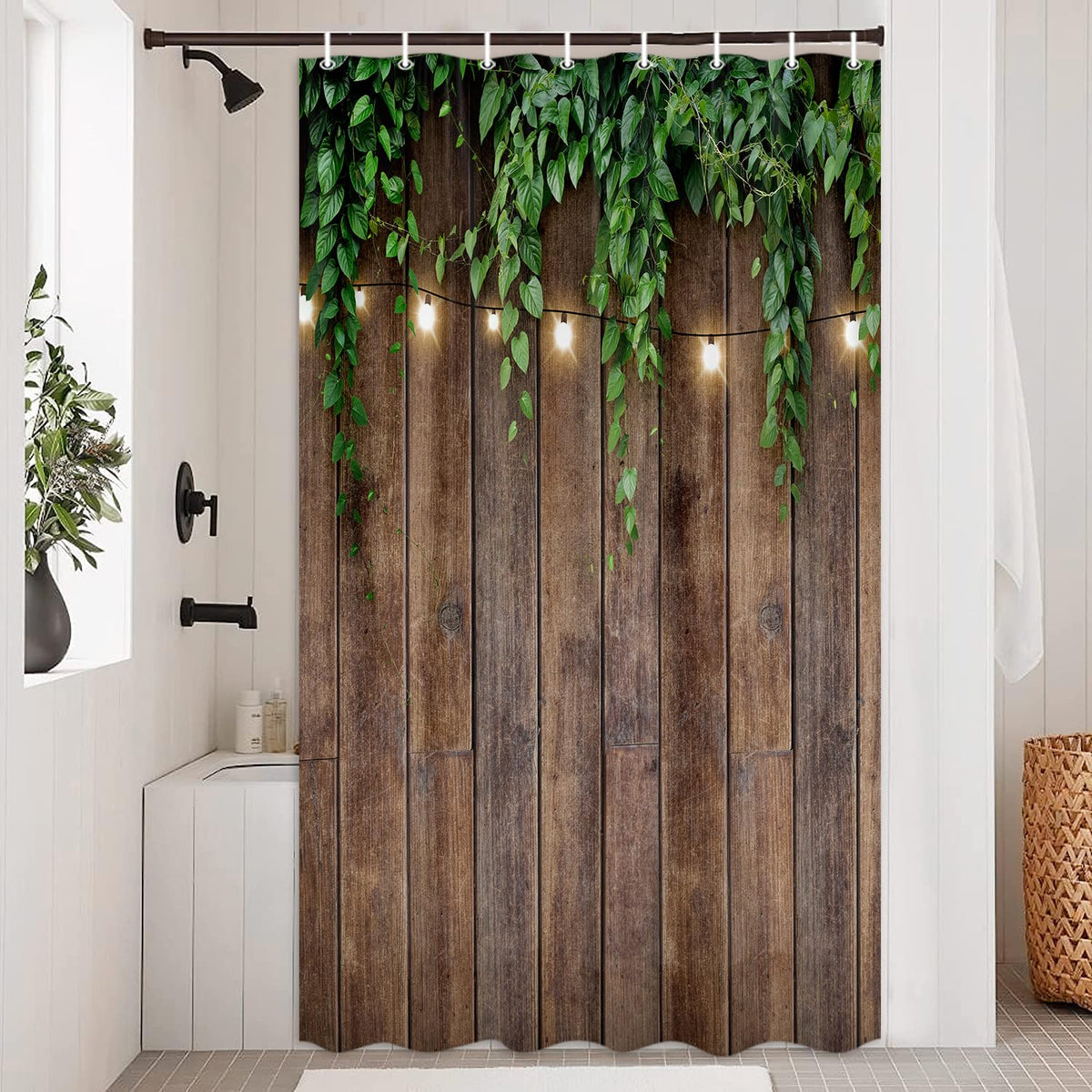 Rustic Outdoor Wall Shower Curtain (Brown-01 / 36"W x 72"L (Pack of 1))
