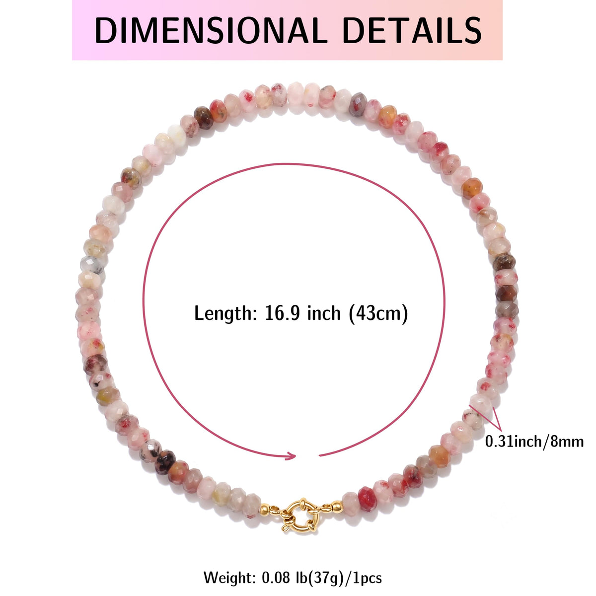 Tourmaline Color Natural Stone Beaded Choker Necklace for Women (Tourmaline)