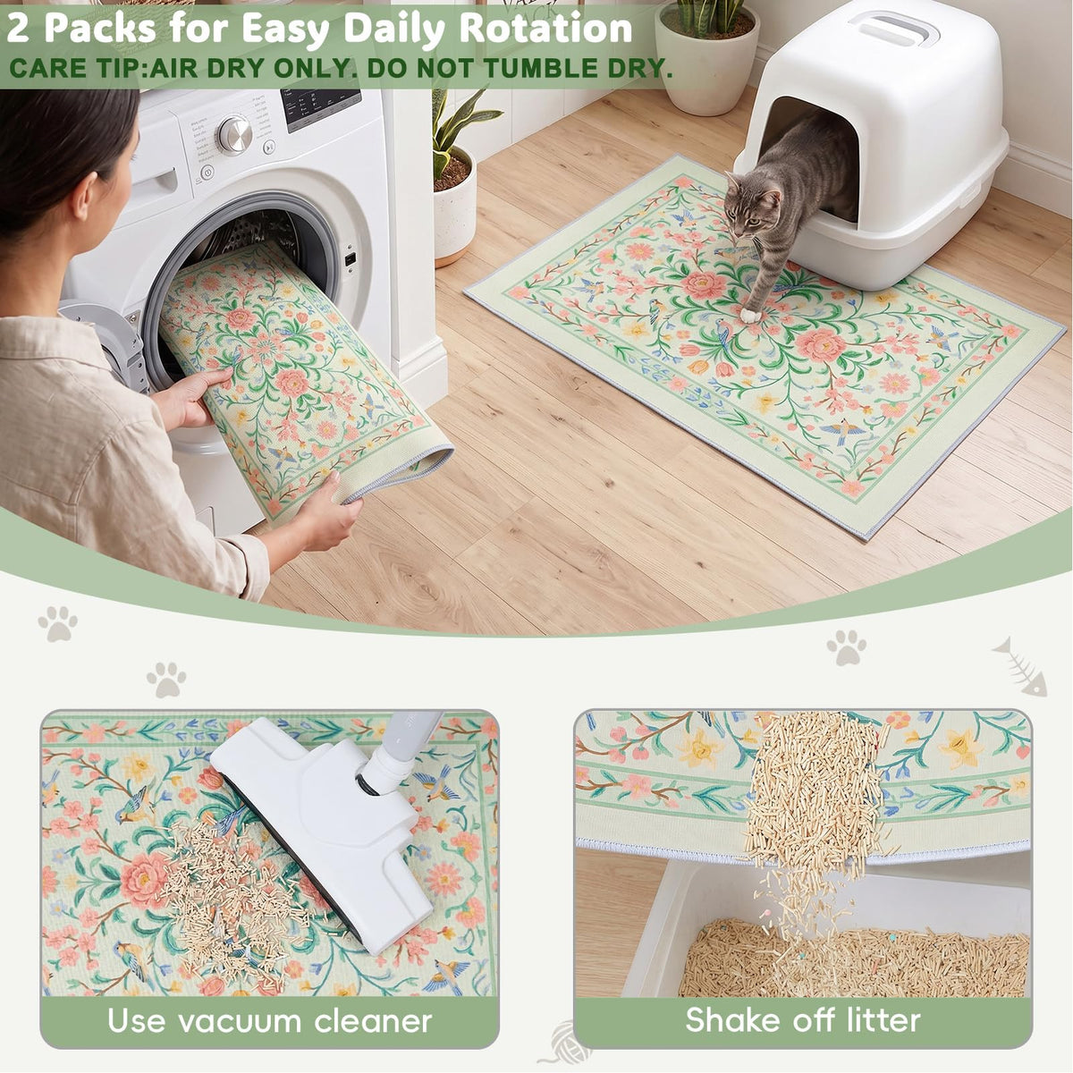 Cat Litter Mat (Pastel Green / L(33x22in))