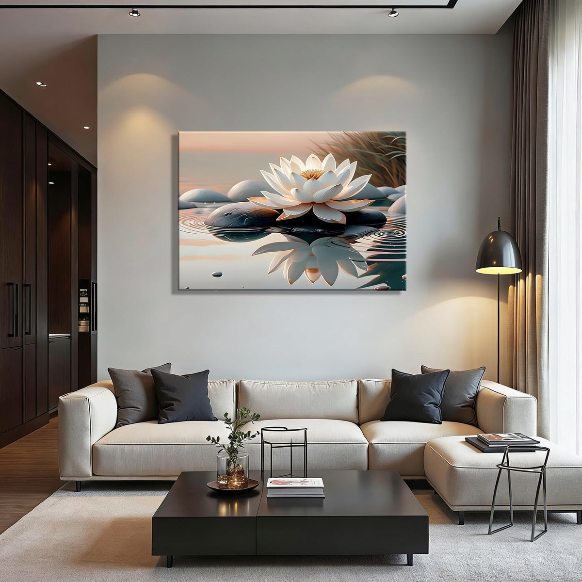 Elegant Lotus Flower Canvas Wall Art (Pictures1 / 30"L x 20"W)