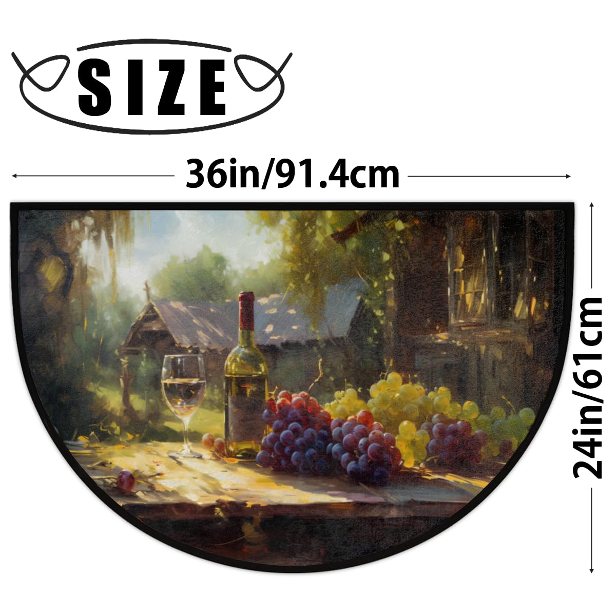 Farm Grape Wine Half Round Doormat Washable Semi Circle Area Rug Non Slip Absorbent Half Moon Rugs for Indoor Outdoor Kitchen Bathroom Bedroom Living Room Fireplace Floor Carpet Decor (A04: Vintage Grape)