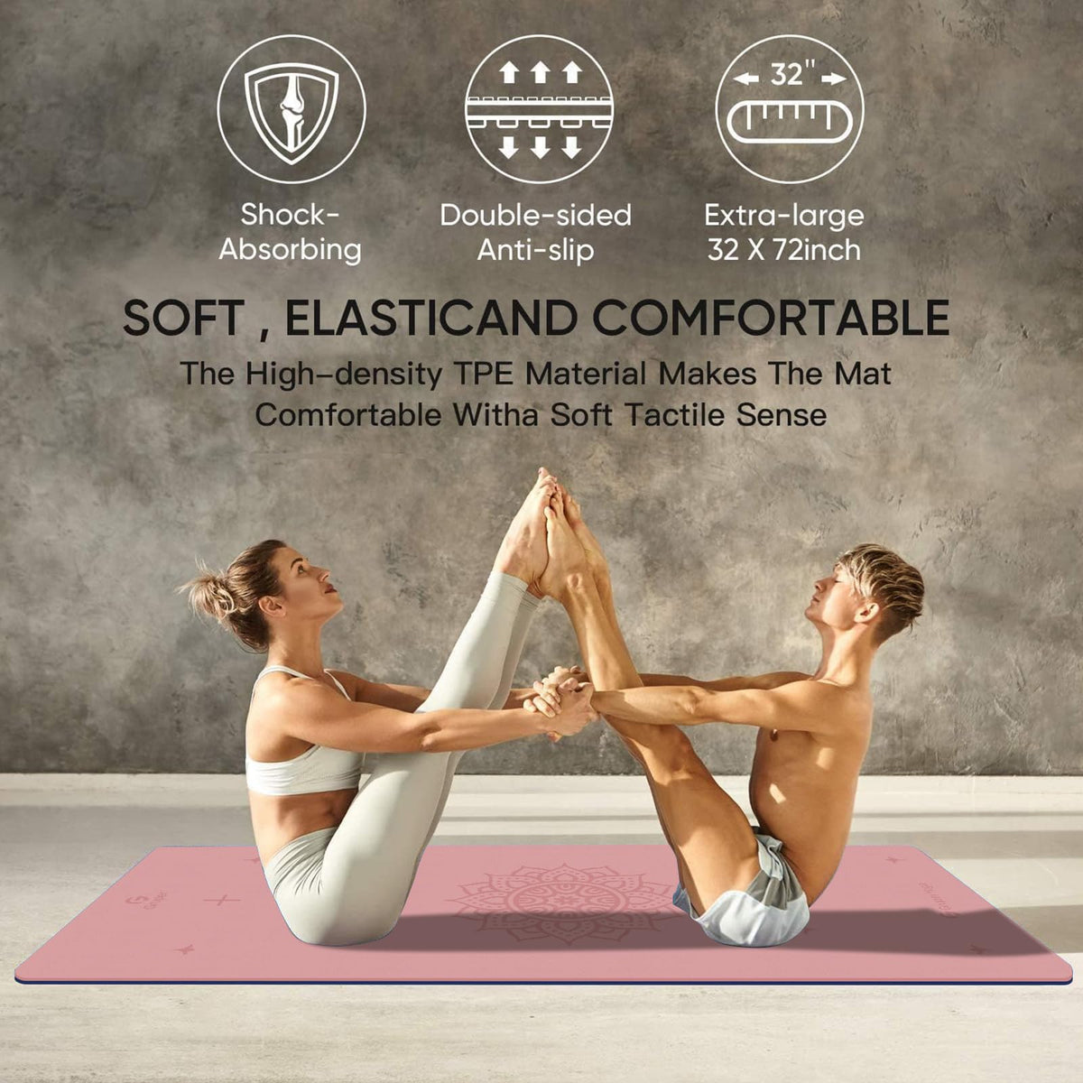 Yoga Mat Non Slip (PINK BLUE / 0.32*32*72 Inches)