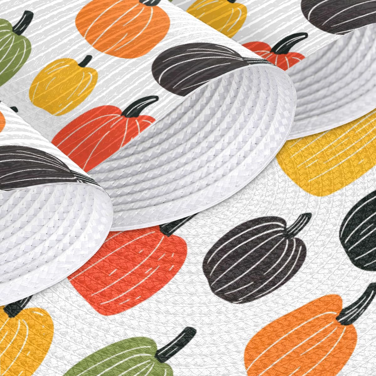Thanksgiving Cartoon Pumpkin Round Placemats Set of 6 Woven 15 Inch (B 005 / 6 pieces)