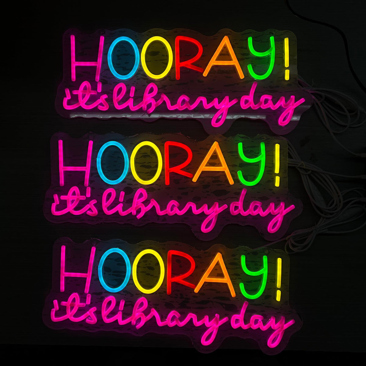 Hooray It's Library Day Neon Sign Bookish Wall Decor Reading Room (Hooray It's Library Day)