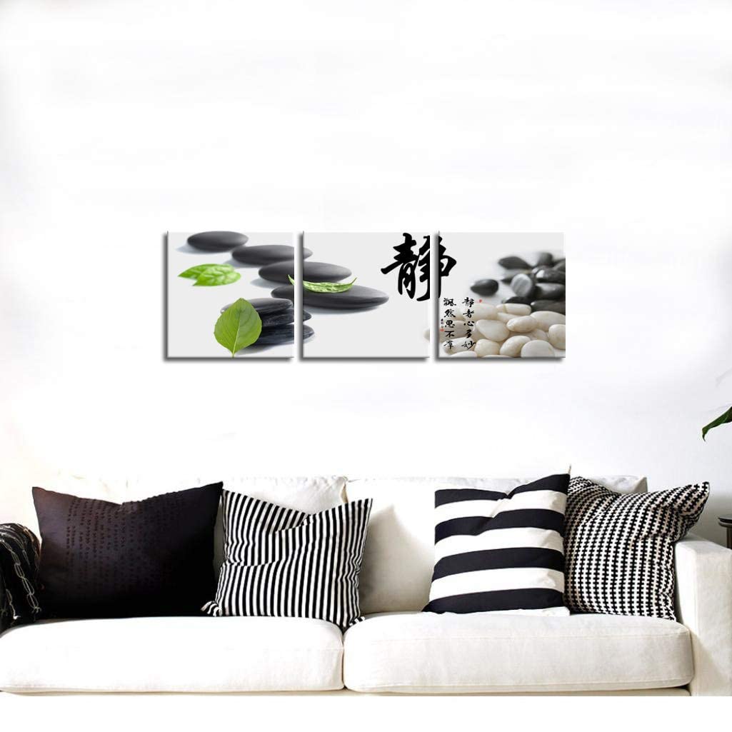 Small Size Traditional Chinese Painting of Zen Stones Canvas Prints 3 Panels Chinese Calligraphy Art Paintings Wall Art Poem Print Painting Framed 20x20inches 3pcs (stone / 20x20 inches (3 pieces))