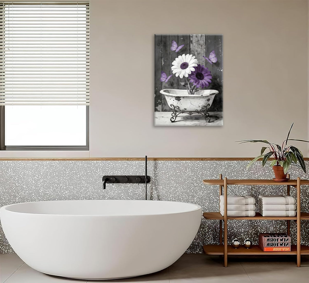 Vintage Bathroom Canvas Wall Art Retro Painting Framed ArtWork 12"x16" (Vintage Flower / 16"L x 12"W)