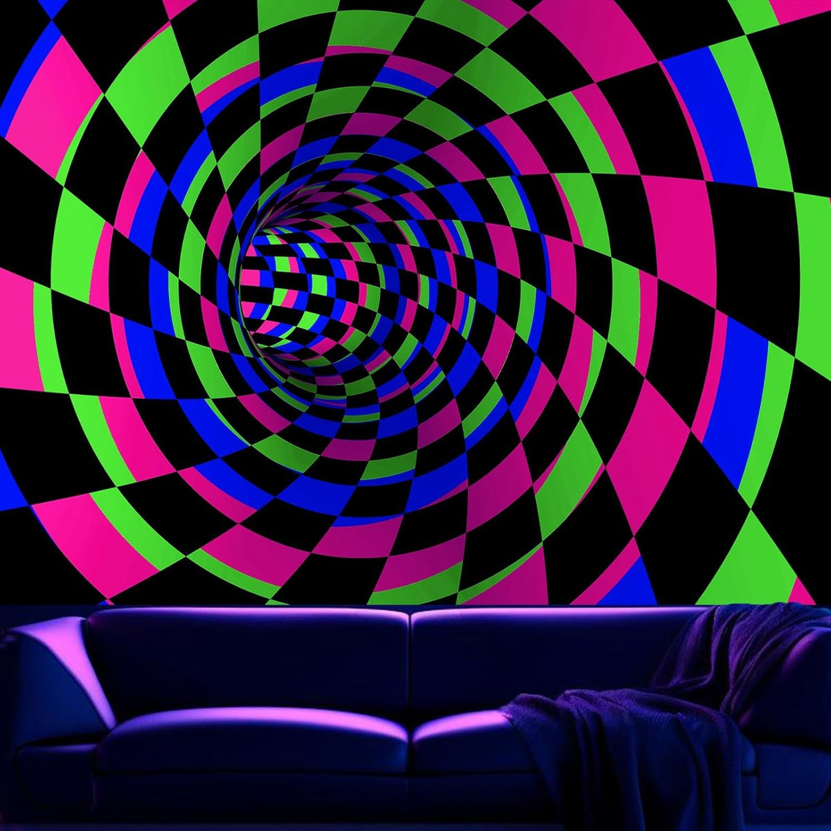 Blacklight Tapestry for Bedroom (D-Blacklight 3D Lines Tapestry / 79"L x 60"W)