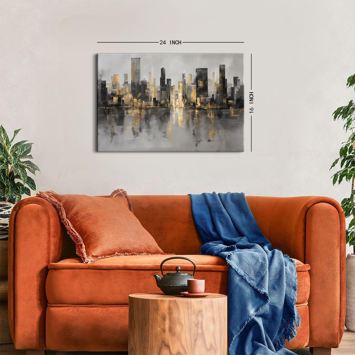 New York City Canvas Wall Art Abstract City Pictures Wall Decor for Living Room Black and Gold NYC Cityscape Prints Paintings Skyline Landscape Artwork for Bedroom Office Home Decorations 16x24" (24"L x 16"W / New York)
