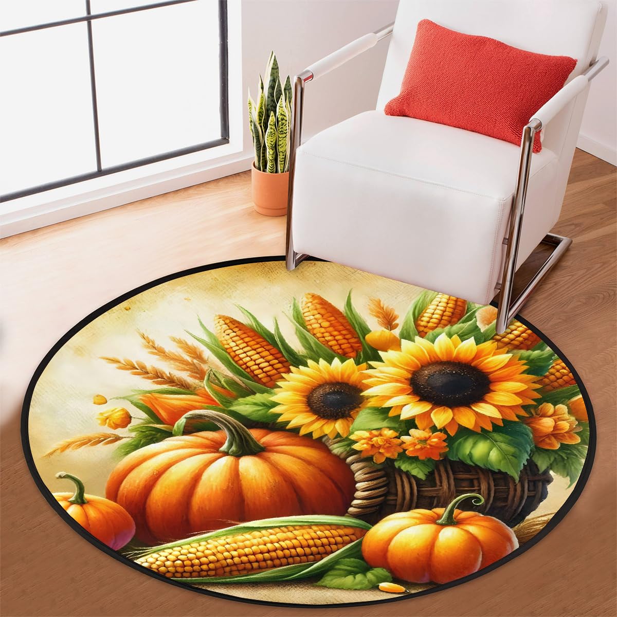 3 Ft Fall Round Rug Circle Area Rugs Circular Door Mat for Indoor (B:b-15 / 3' (Round))