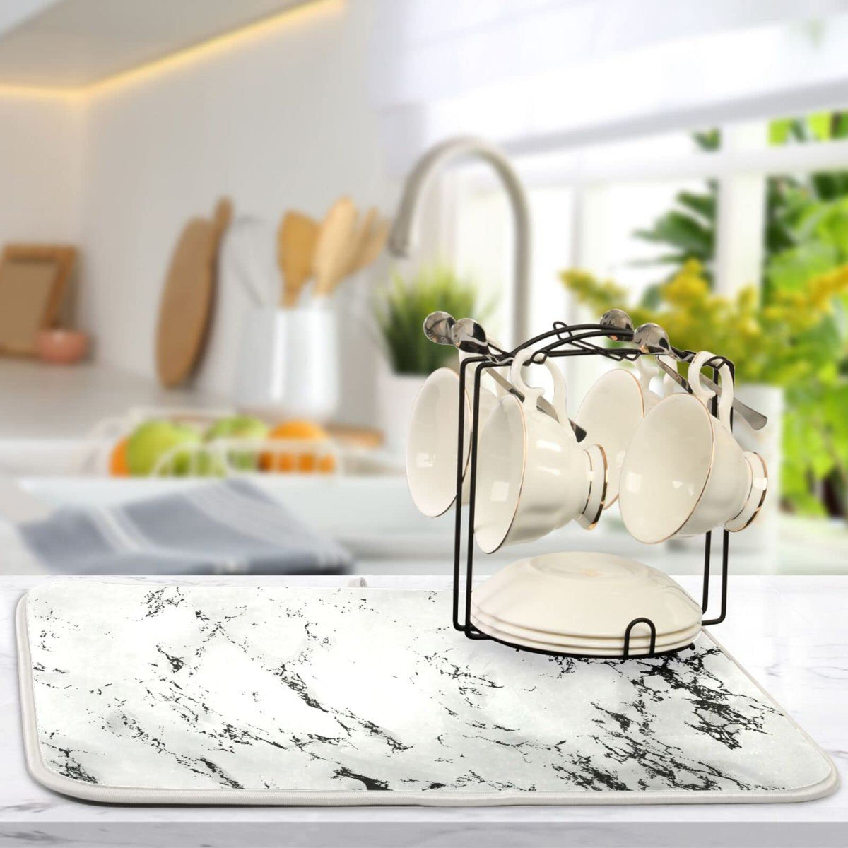 Super Absorbent Dish Drying Mat (White Marble / 16" x 18")