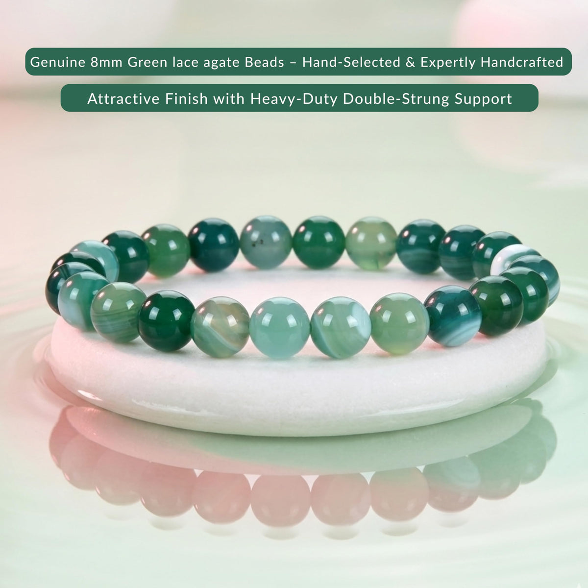 Lace Agate Green Bracelet 8mm Beaded Bracelet (Lace Agate Green / Large)