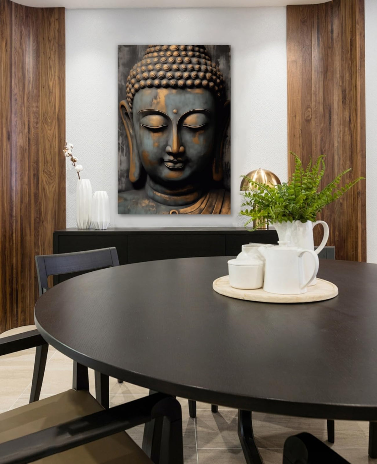 Buddha Canvas Wall Art Gray and Gold Buddha Statue Pictures Print Zen Meditation Painting Spa Spiritual Artwork for Yoga Room Bathroom Living Room Home Decor (24"L x 16"W / Buddha-7)