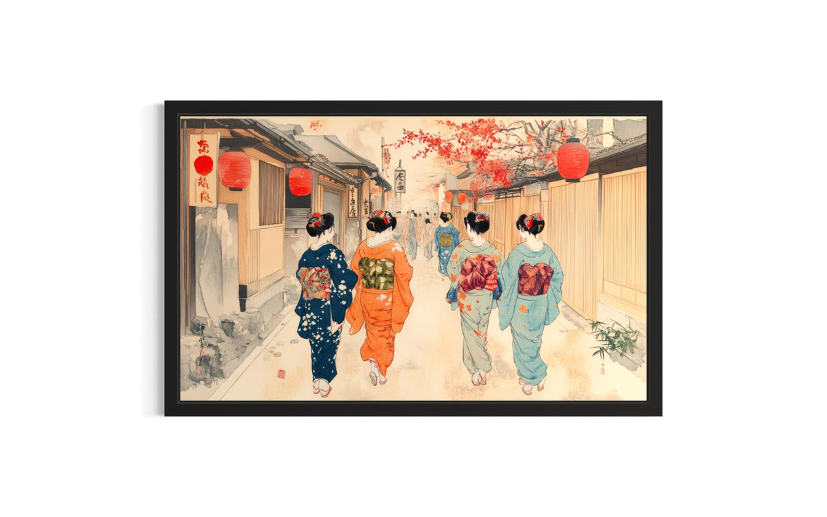 Geishas Black Framed Wall Art Print Poster (Geishas / 24"L x 18"W)